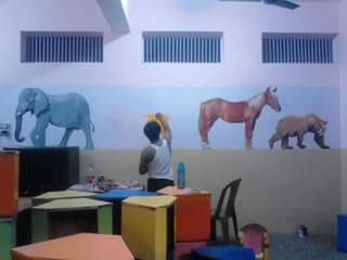 Pre school classroom animal painting 